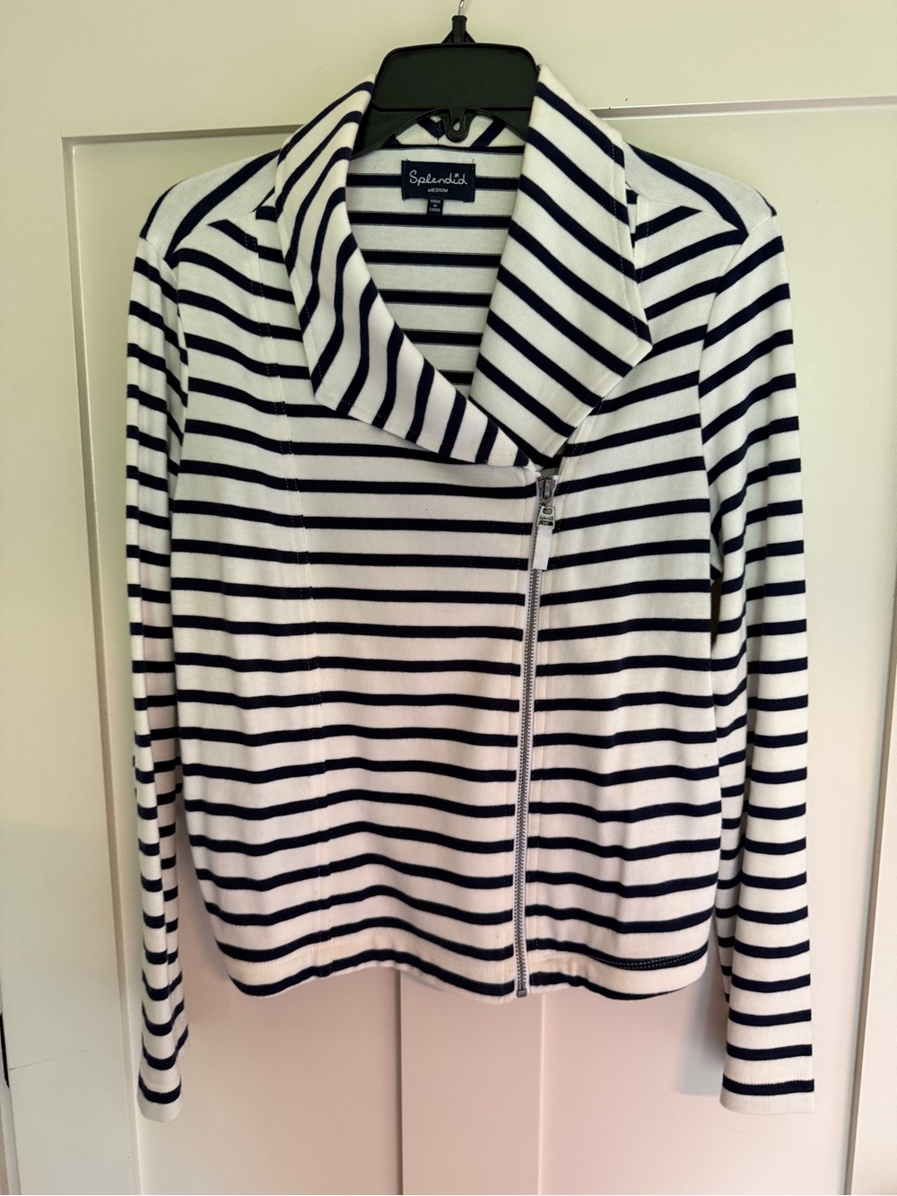 Splendid Women's White and NavyStriped Zip Jacket